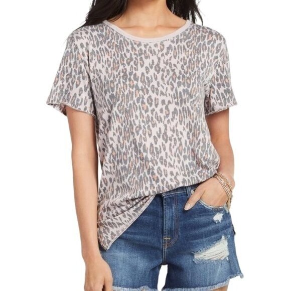 Free People Tourist Blush Leopard Print T-shirt - Picture 1 of 9